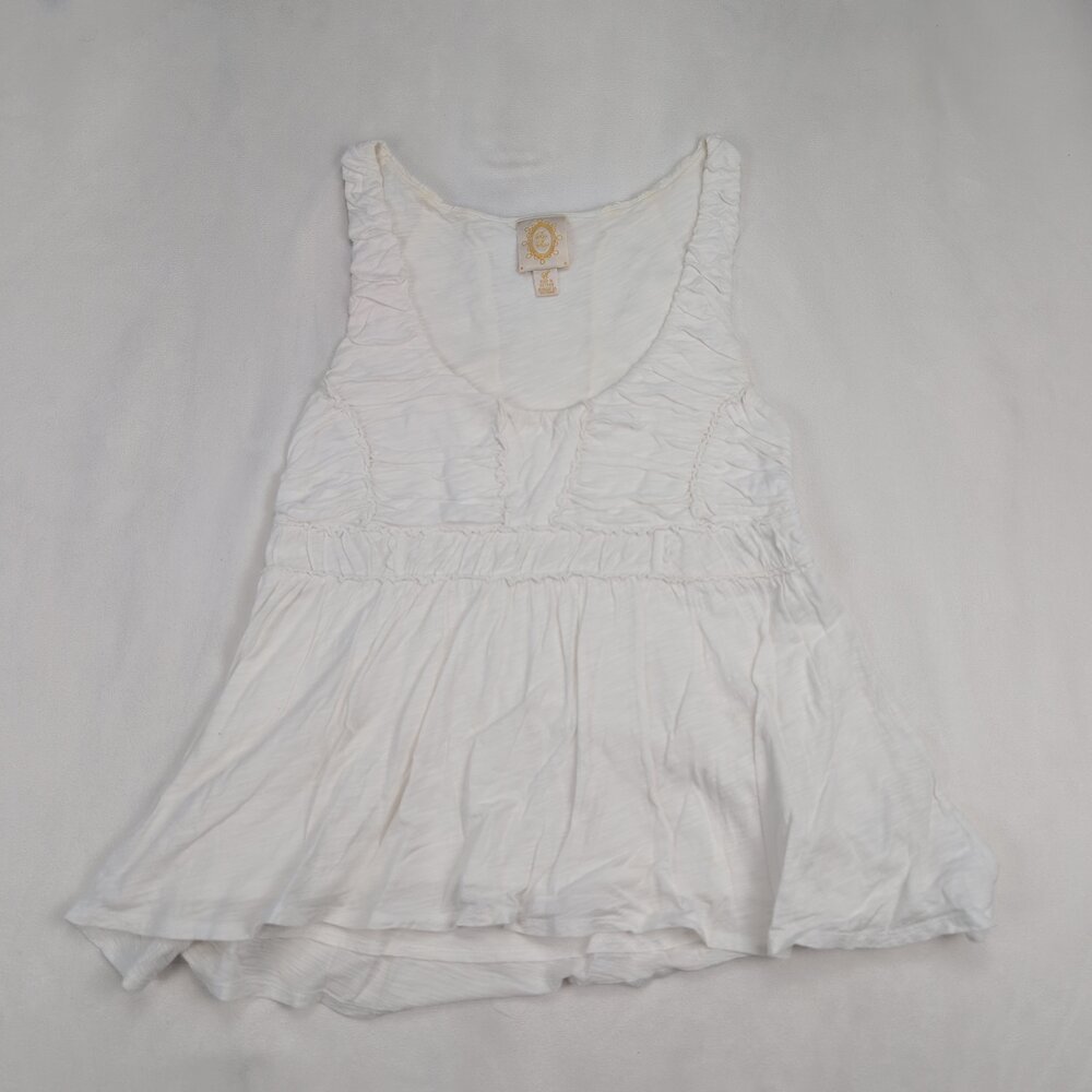 Rio Rao White Ruched Scoop-Neck Tank Top S - Picture 2 of 12
